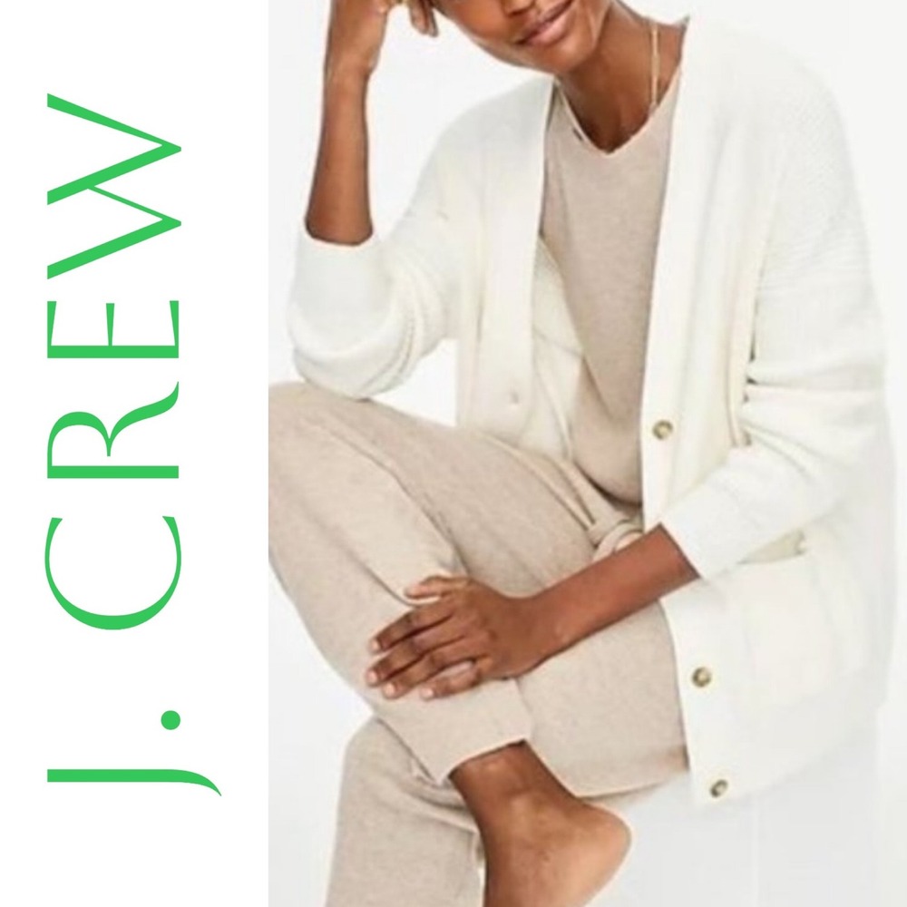 J.Crew Re-Imagined Ribbed Cardigan Women Medium Ivory Cotton Cashmere Cozycore - Picture 6 of 11